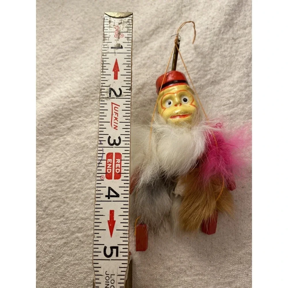 Antique Celluloid Monkey toy Hanging Bouncy Spring Feathers